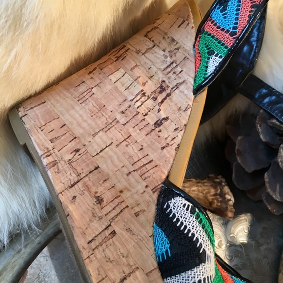 💍 Vintage Retro Soda Chevron Cork Wedge Heel - Picture 8 of 8